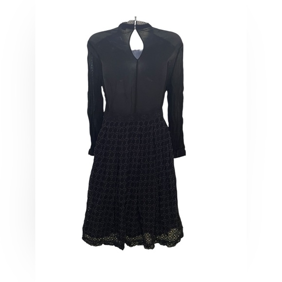 AllSaints Lilith Eyelet Fit & Flare Black Semi Sheer Dress Size 4 - Picture 4 of 10
